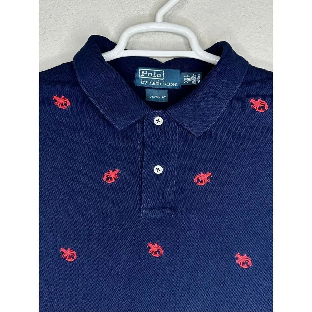 Polo Ralph Lauren Lobster Print Polo Shirt XXL Navy Red Embroidered Preppy